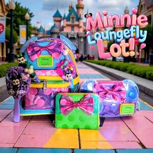Loungefly Disney Minnie Mouse Colorblock Ears Mini Backpack, Charm, Mirror,&PEN